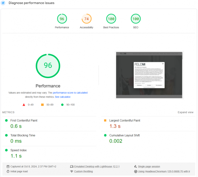 Google Page Speed Insights on testpage with Usercentrics V3