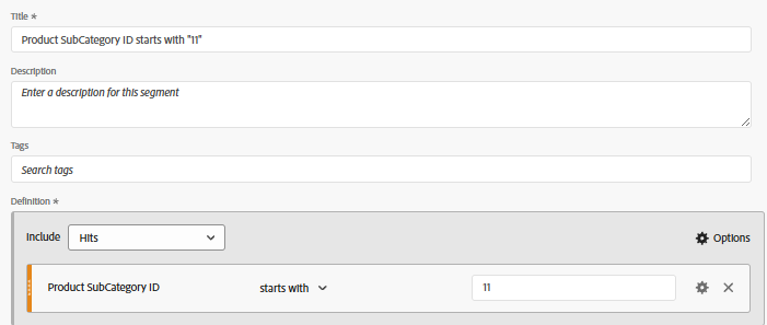 Segment statt ein Dimensionsfilter