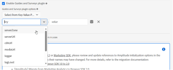 Guides and Surveys plugin configuration